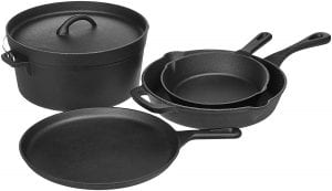 AmazonBasics Pre-Seasoned Cast Iron 5-Piece Set