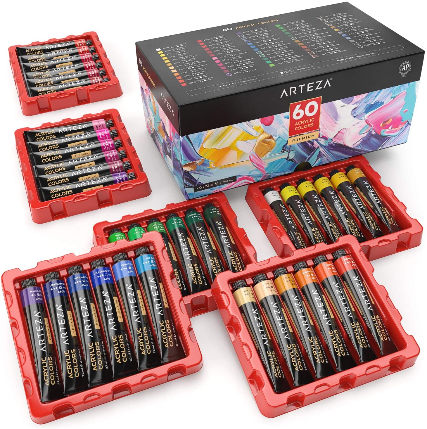 ARTEZA Vivid Artist Quality Acrylic Paints, 60-Count