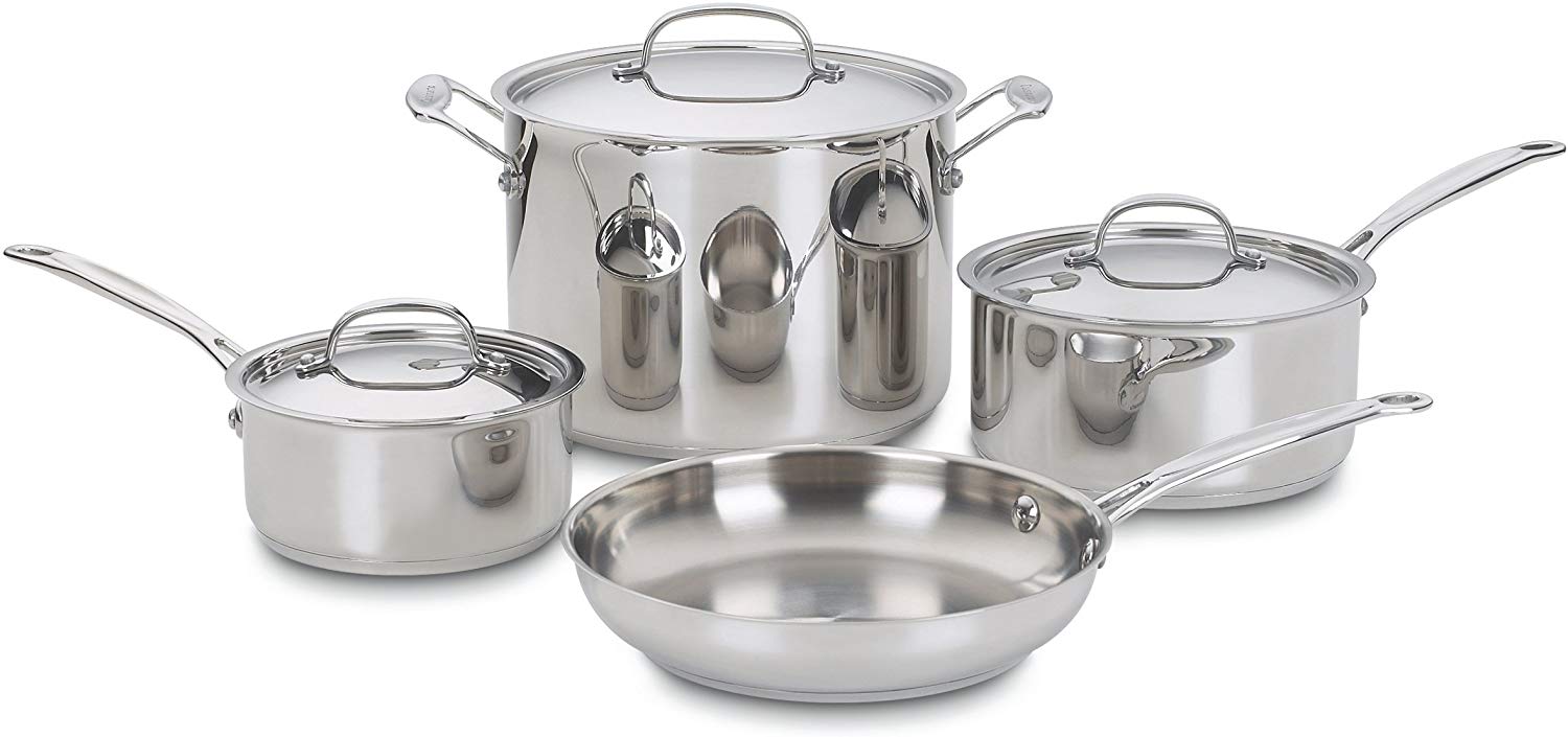 Cuisinart 77-7 Chef’s Classic Even Heat Stainless Steel Cookware Set, 7-Piece