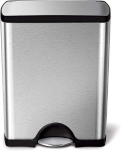 simplehuman Stainless Steel Rectangular Kitchen Trash Can, 13.2-Gallon