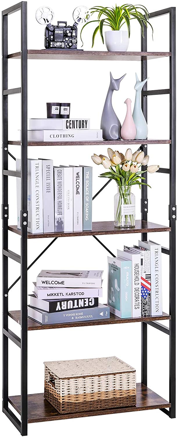 Llivekit Bookshelf Vintage 4-Tier Bookcase Wood Display Shelf