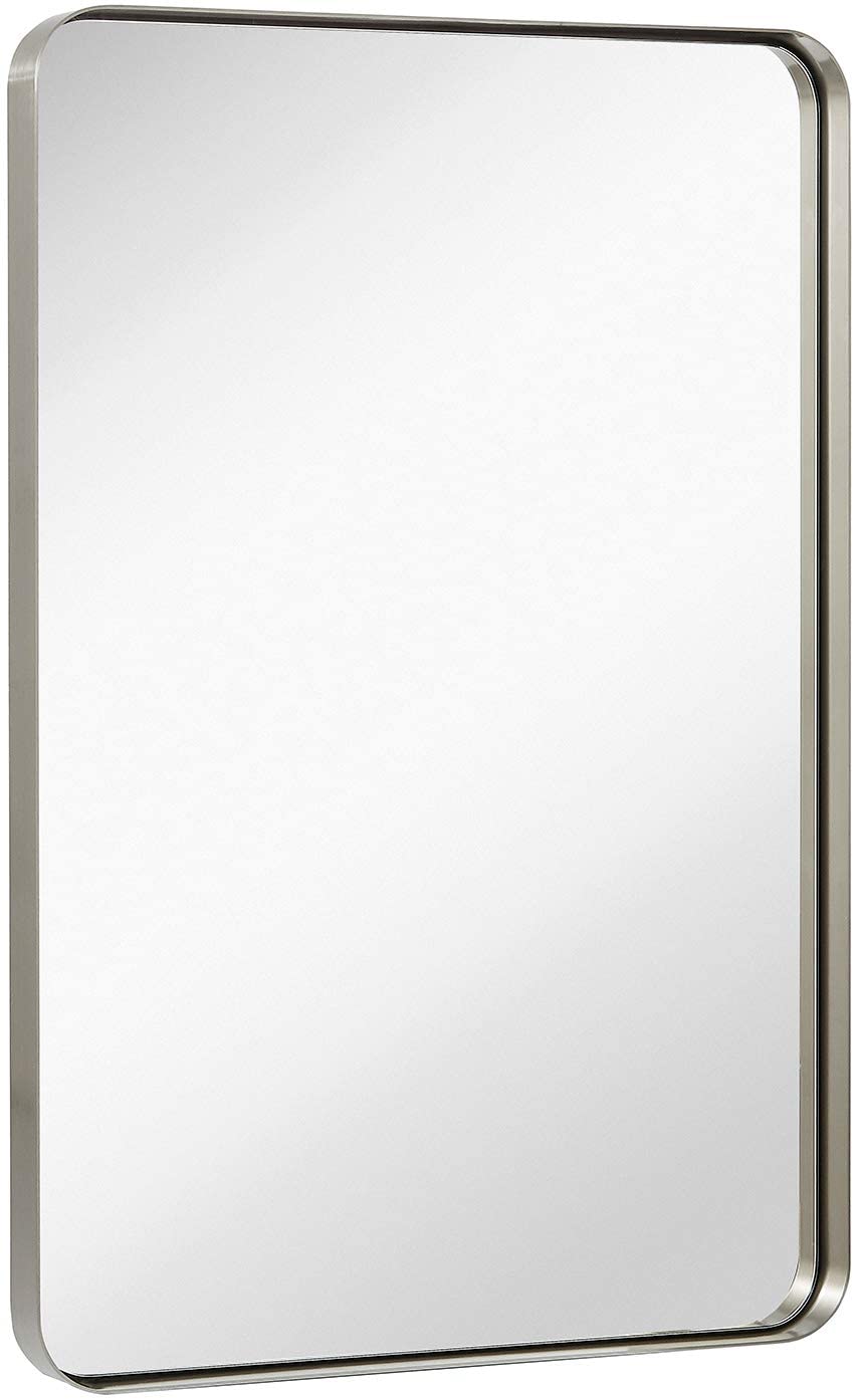 Hamilton Hills Contemporary Deep Set Brushed Metal Wall Bath Mirror