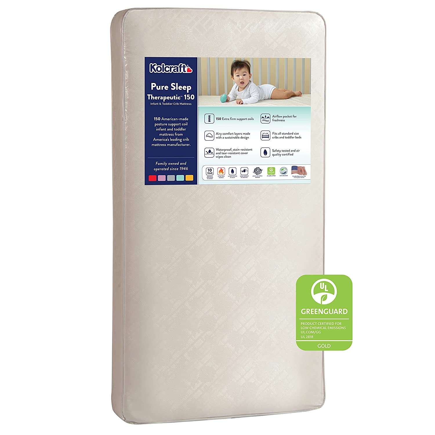 Kolcraft Pure Sleep Wipes Clean USA-Made Crib Mattress