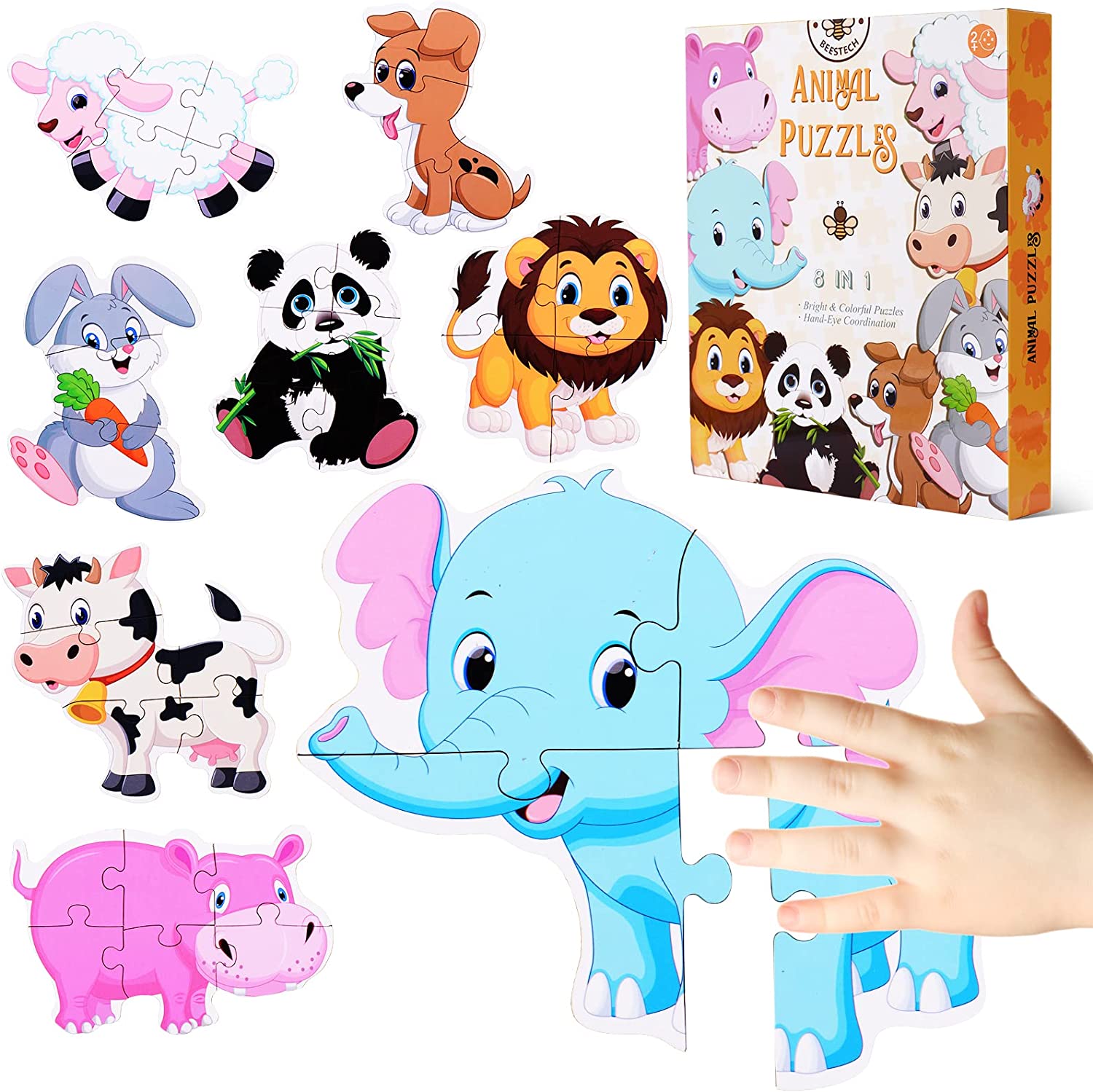 BEESTECH Beginner Animal Toddler Puzzles, 8-Pack