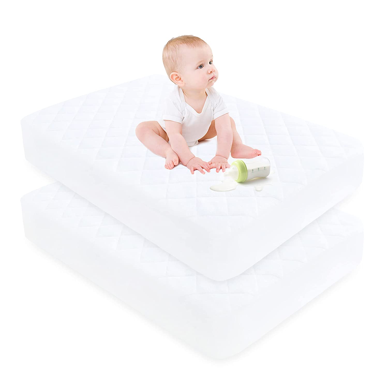 Ruili Absorbent Bamboo Crib Mattress Covers, 2-Pack