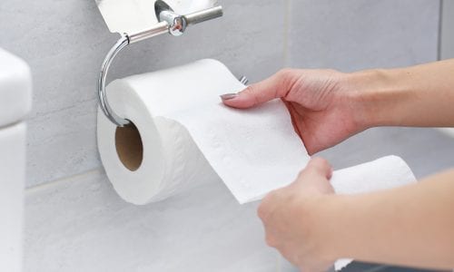 Toilet paper roll in bathroom