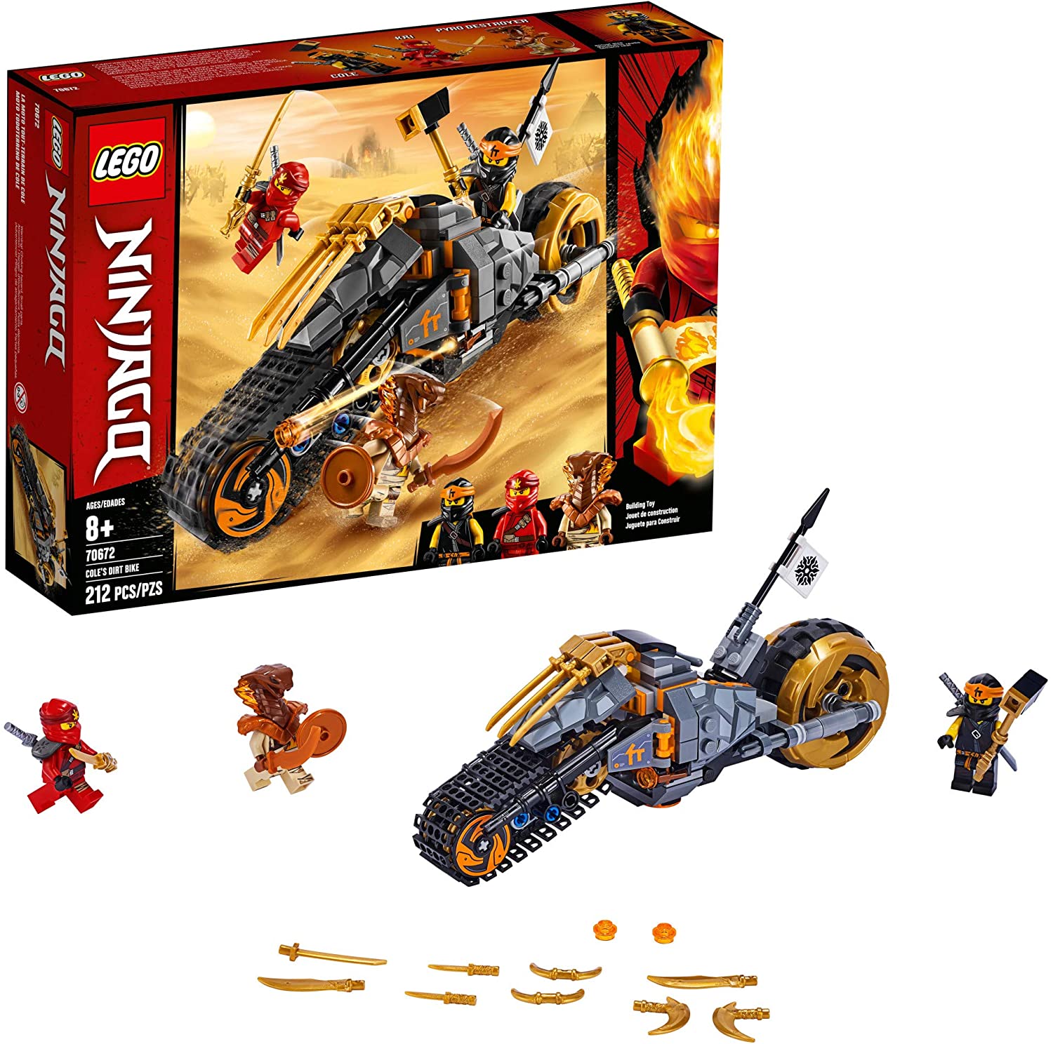 LEGO NINJAGO Cole’s Desert Dirt Bike Building Kit, 212-Piece