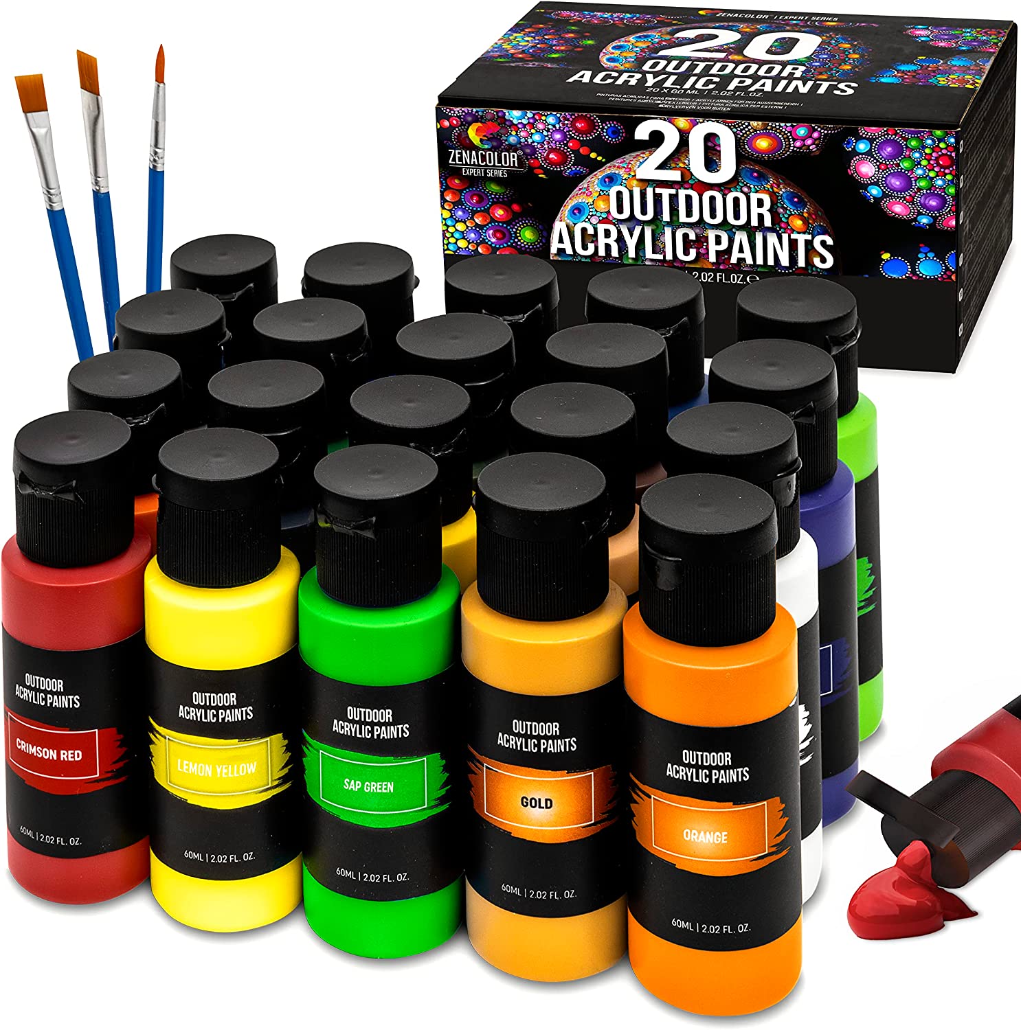 Zenacolor Water Based Acrylic Paint Set, 20-Count