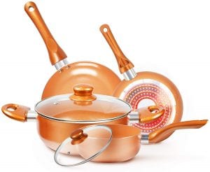 KUTIME Nonstick Ceramic Coating Copper Cookware, 6-Piece