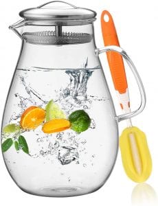 Hiware 64-Ounce Glass Pitcher With Stainless Steel Lid