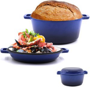 Coachef 2-In-1 Enameled Cast Iron Dutch Oven & Frying Pan, 5.5-Quart