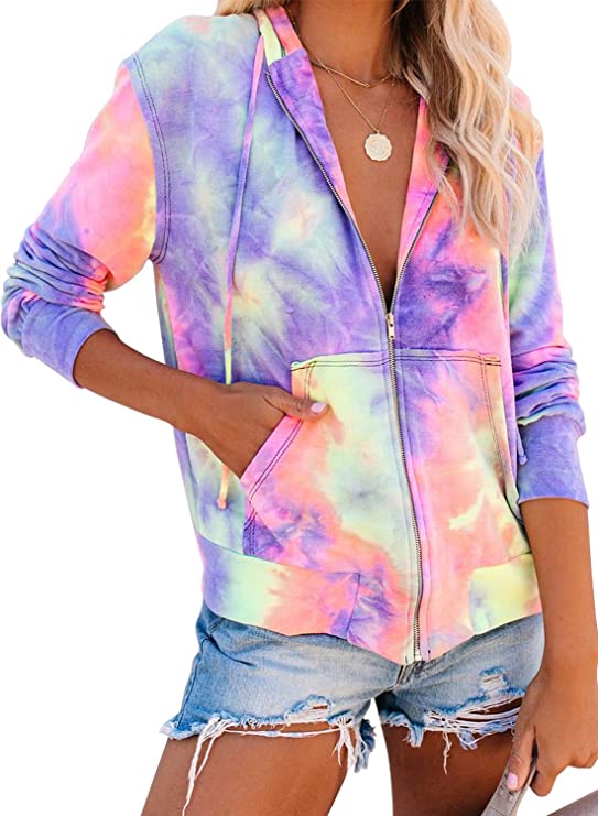 Sidefeel Zip-Up Tie Dye Hoodie For Women