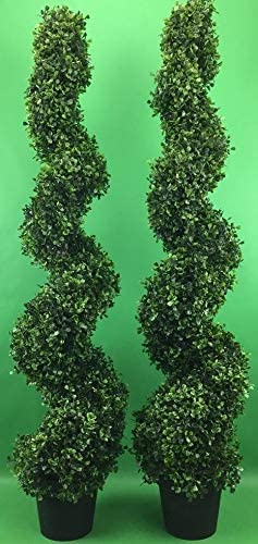 BEZANO Spiral Faux Boxwood Front Door Planters, Set of 2