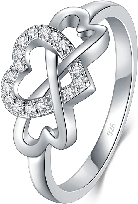 BORUO Solid Sterling Zirconia Heart Ring