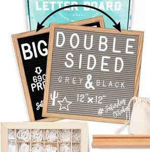 Little Hippo Double-Sided Multi-Sized Tiles Wooden Letterboard, 12 x 12-Inch