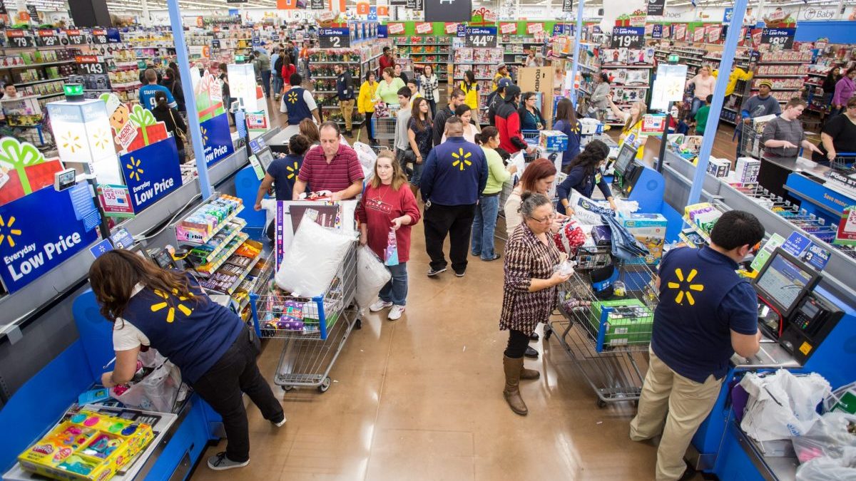 Walmart customers checking out