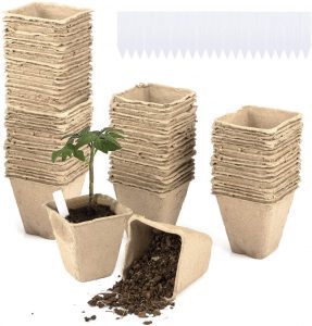 Cosweet 3-Inch Diameter Biodegradable Square Peat Seed Pots, 100-Pack