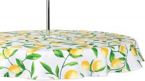 DII Easy Clean Wipeable Round Tablecloth With Umbrella Hole