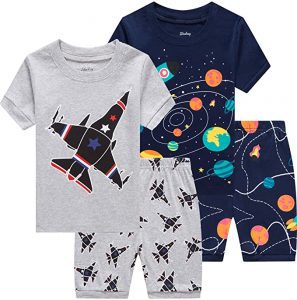 Shelry Wide Neckline Glow In The Dark Boys’ Shorts Pajamas, 4-Piece