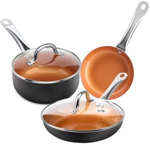 SHINEURI Quick Heating Kitchen Copper Cookware, 5-Piece