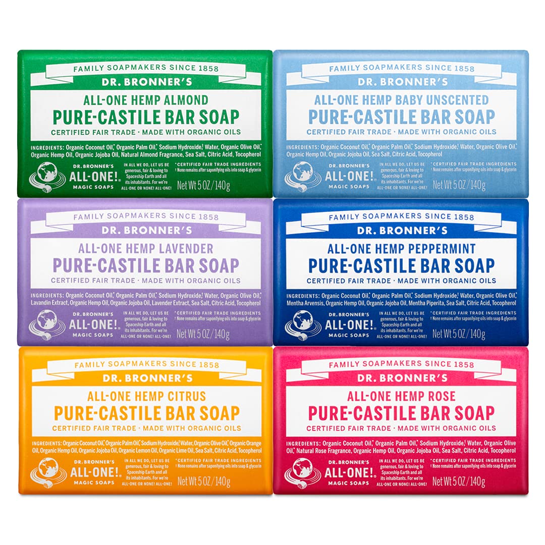 Dr. Bronner’s All-One Hemp Vegan Bar Soap, 6-Pack