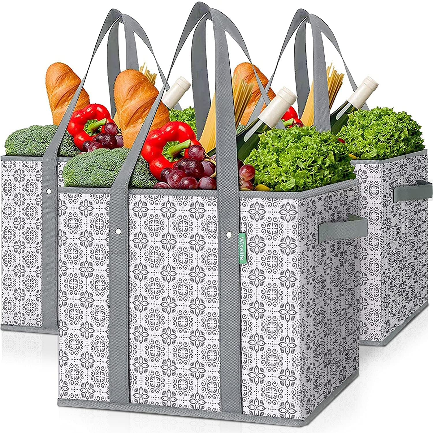 WISELIFE Collapsible Eco-Friendly Reusable Grocery Bag, 3-Pack