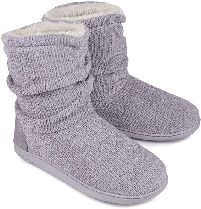 LongBay Memory Foam Chenille Knit Bootie Slippers