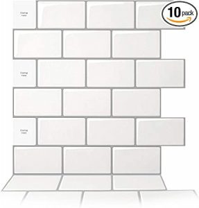 Art3d 10-Piece Shiny White Subway Peel & Stick Backsplash, 12×12-Inch