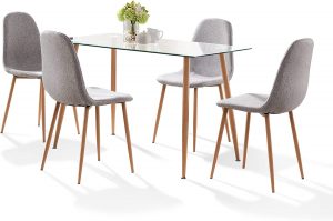 Bacyion Contemproary Rectangular Glass Small Dining Set, 5-Piece