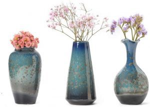 CHENP.HMC Handmade Flambed Glazed Porcelain Vases, 3-Piece