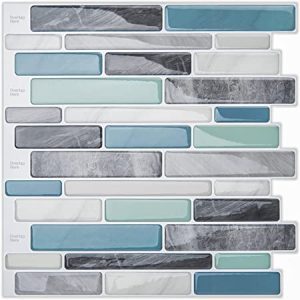 LONGKING 10-Piece Heat Resistant Marble-Look Peel & Stick Backsplash Tile