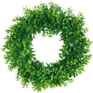 Pauwer Built-In Hook Plastic Boxwood Leaves Wreath, 16-Inch