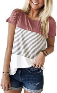 YunJey Breathable Color Block Short Sleeve Top For Women