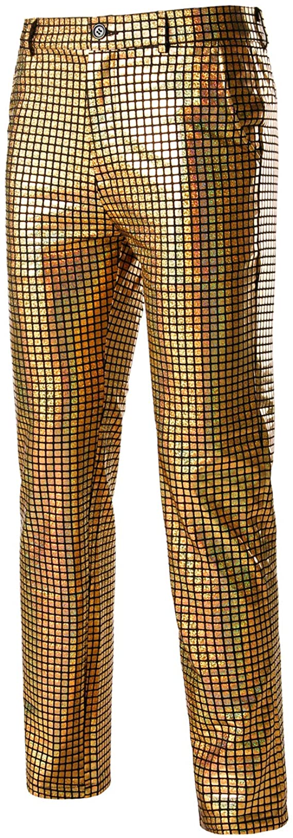 ZEROYAA Straight Leg Reflective Fabric Men’s Disco Pants