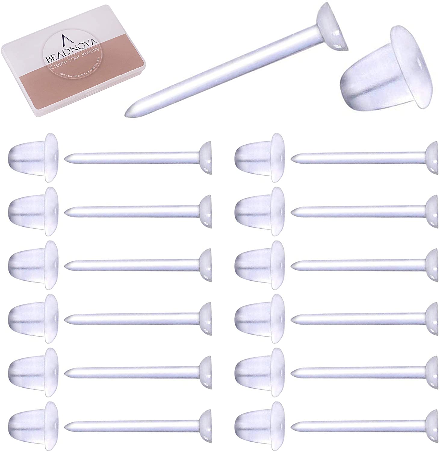 BEADNOVA Clear Retainer Studs Plastic Post Earrings, 500-Pairs