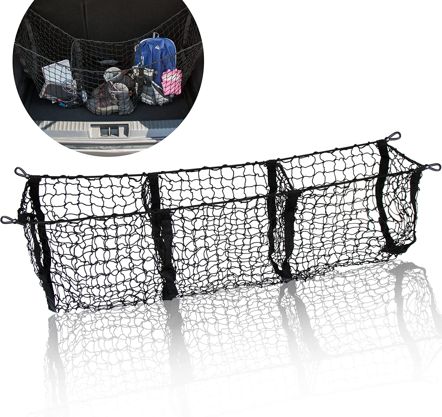 Zone Tech 3-Pocket Trunk Net Organizer Auto Cargo Management