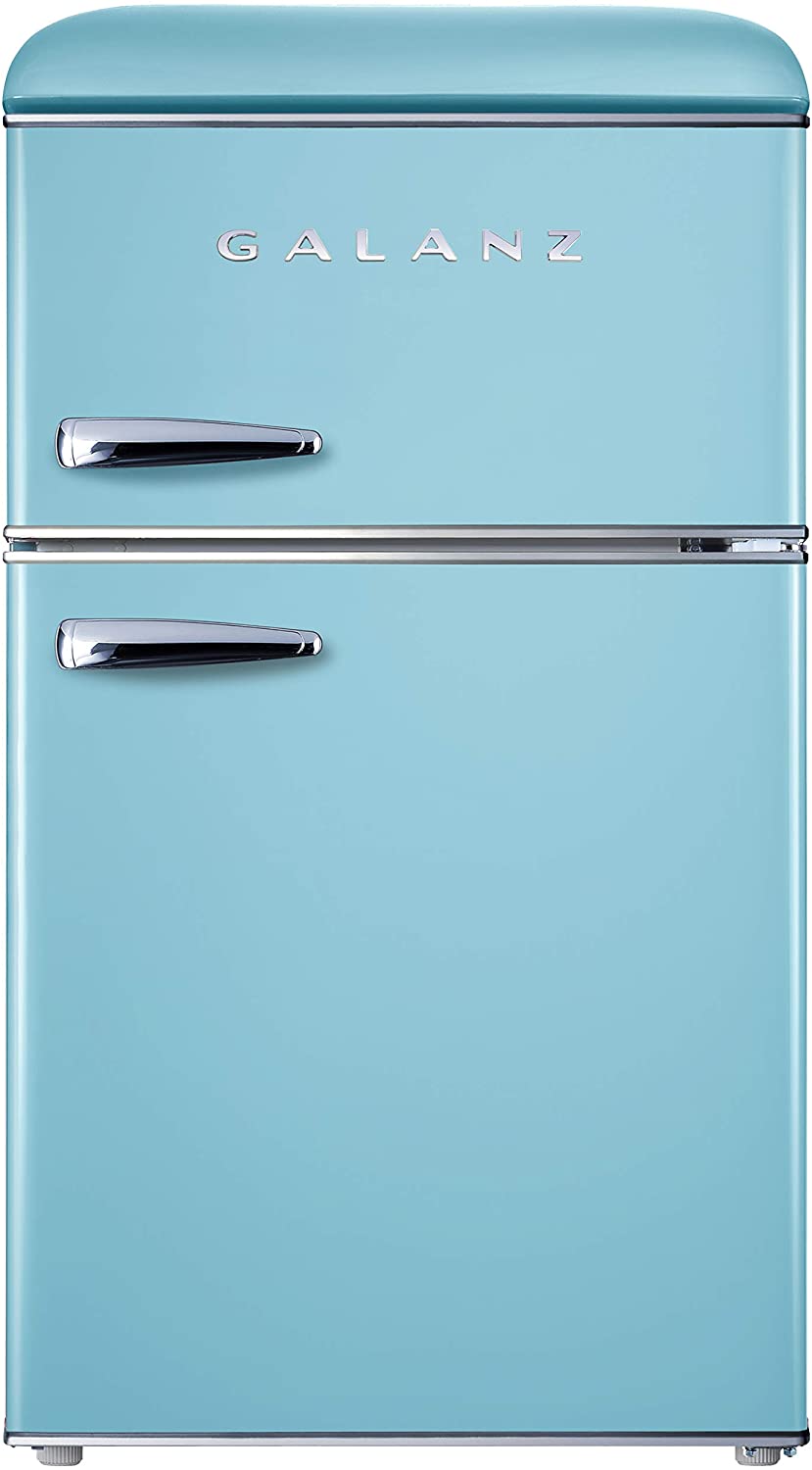 Galanz GLR31TBEER Dual Doors & Glass Shelves Blue Mini Fridge