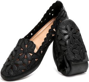 HEAWISH PU Leather Floral Pattern Ballet Women’s Flats