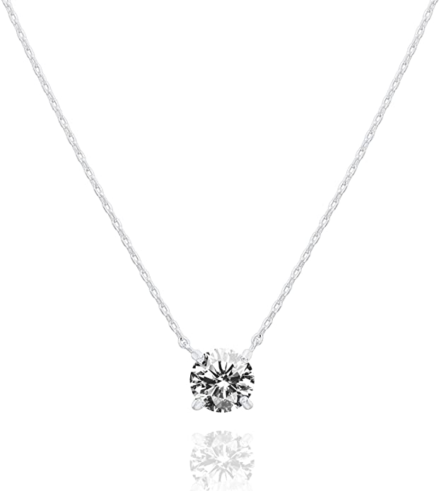 PAVOI Swarovski Crystal Solitaire 14K Gold Plated Silver Necklace