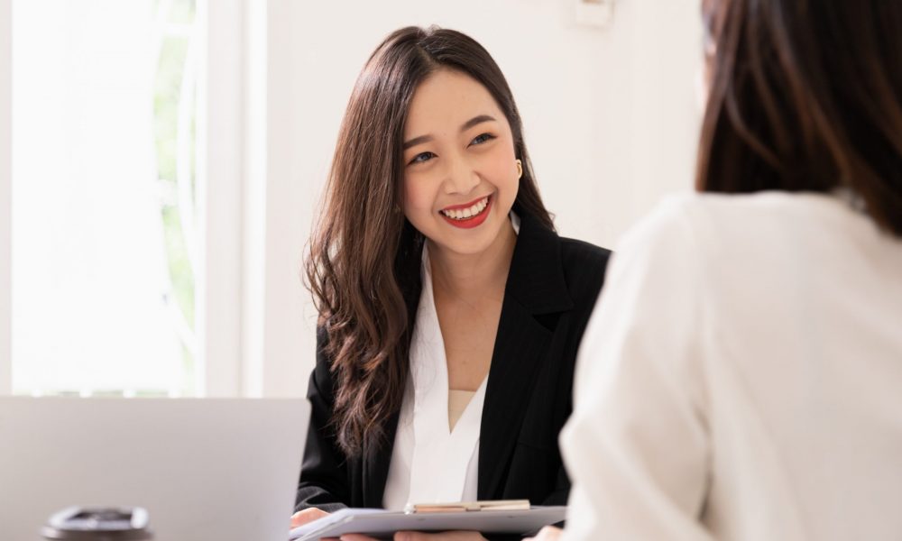 Woman interviews for job