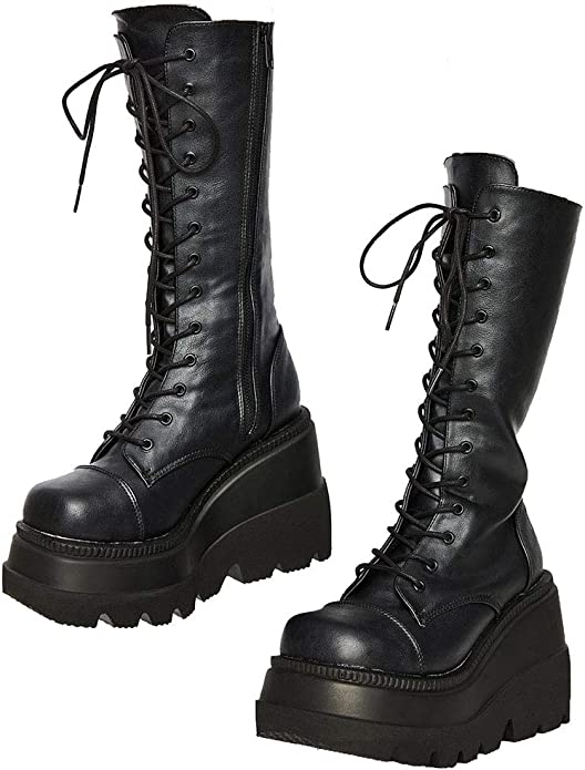 CELNEPHO Mid Calf Side Zip Platform Boots