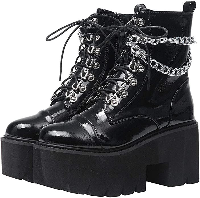 CYNLLIO Waterproof Leather Lace-Up Platform Boots