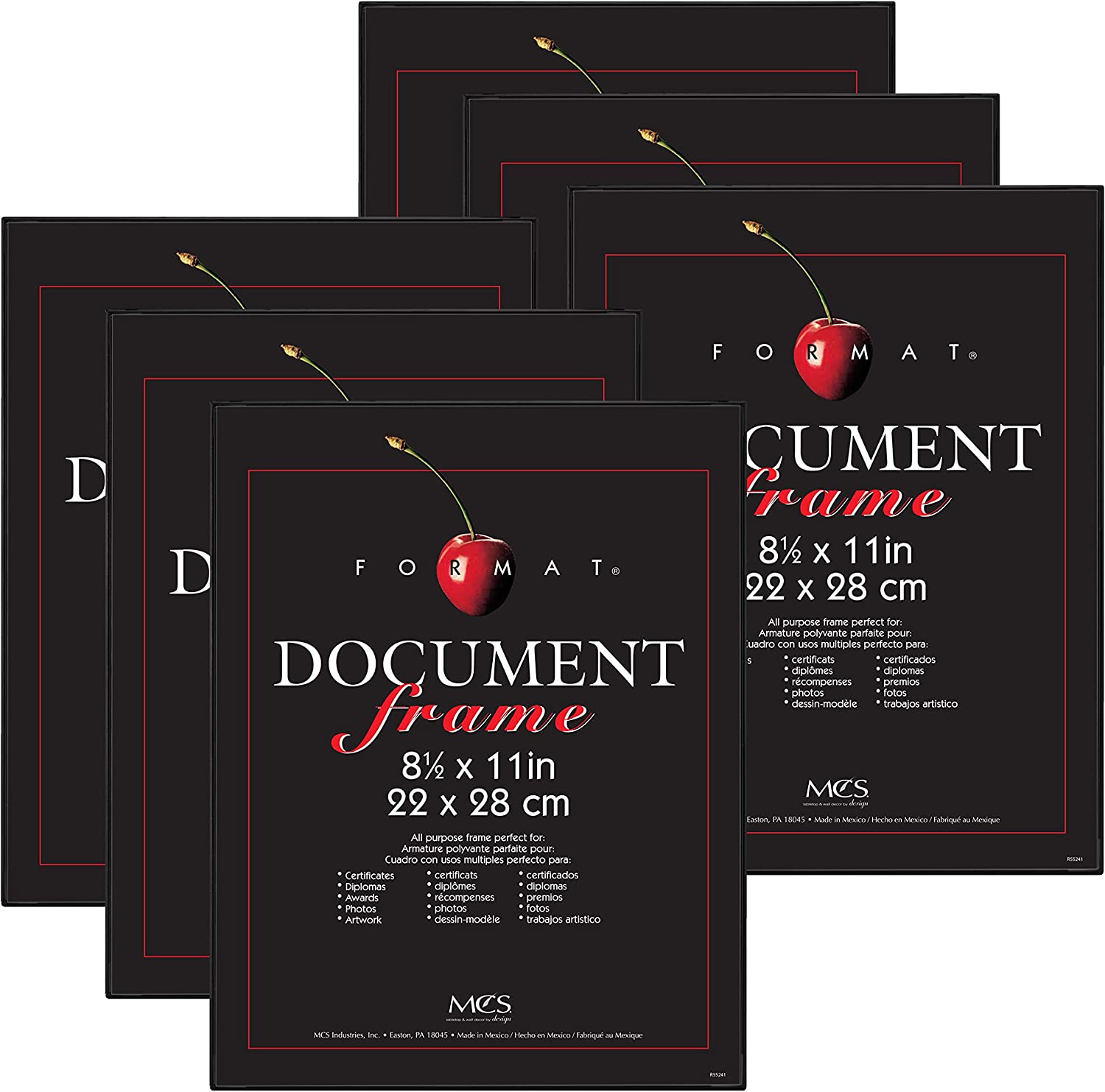 MCS Matte 8 x 11 Document Picture Frames, Set Of 6