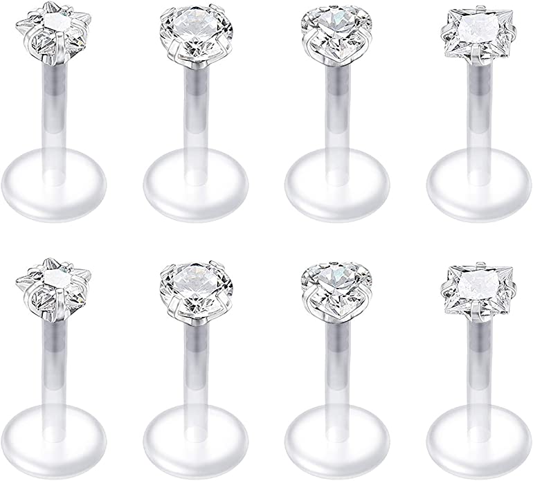 QWALIT Plastic Stud Earrings Metal-Free Jewelry, 8-Piece