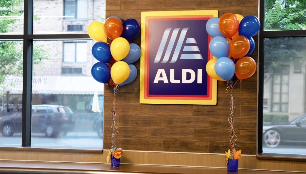 Balloons decorate an Aldi store.