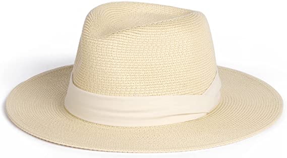 FURTALK Unisex UPF50 Wide Brim Straw Fedora