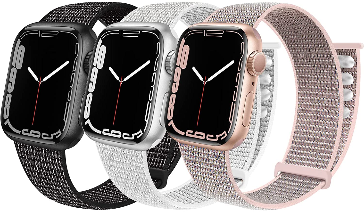 Geoumy Lightweight Hook & Loop Nylon Apple Watch Band, 3-Pack