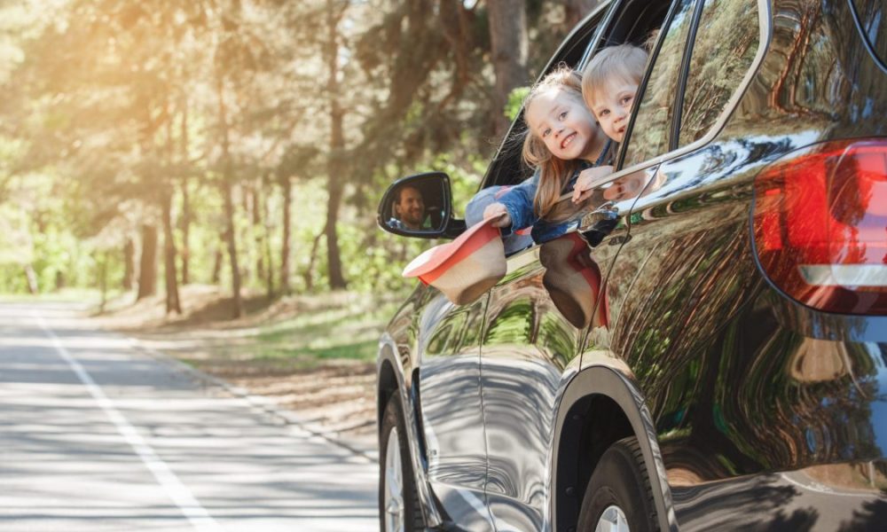 Travel by car family ride together