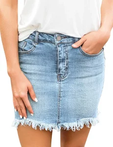 Luvamia Mid Waisted Frayed Hem Denim Skirt