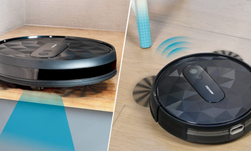 The Airrobo P20 robot vacuum is shown in action.